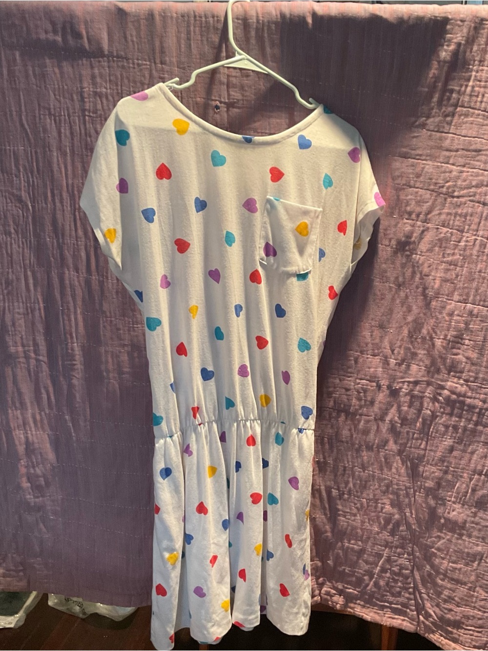 White Heart Print Pocket Dress